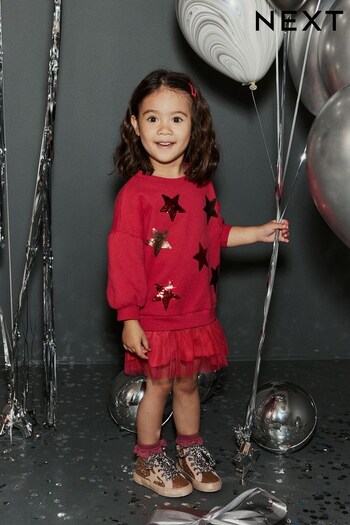Red Sequin Sweat Party flattering Dress (3mths-7yrs) (T76813) | £14 - £16