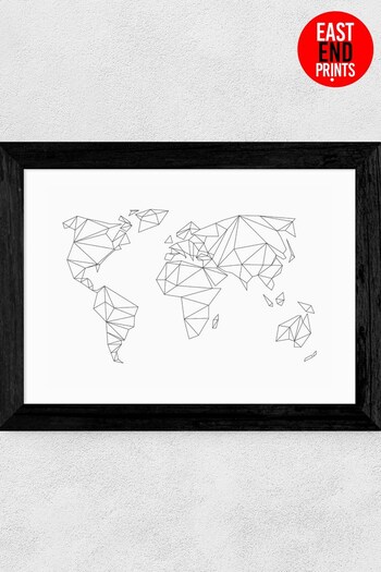 East End Prints White Geometric World Map By Studio NaHili (T77120) | £47 - £132