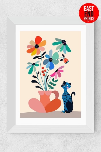 East End Prints Cream Cat and Daisy Print by Rachel Lee (T77160) | £47 - £132