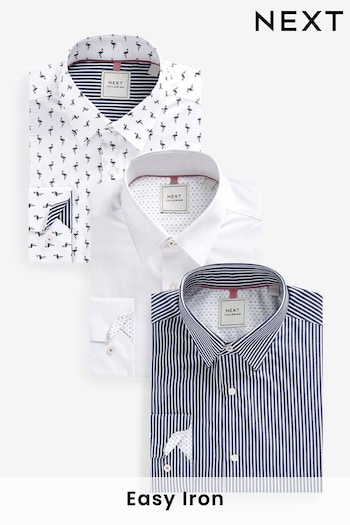 White/Blue Regular Fit Single Cuff let Shirts 3 Pack (T77494) | £68