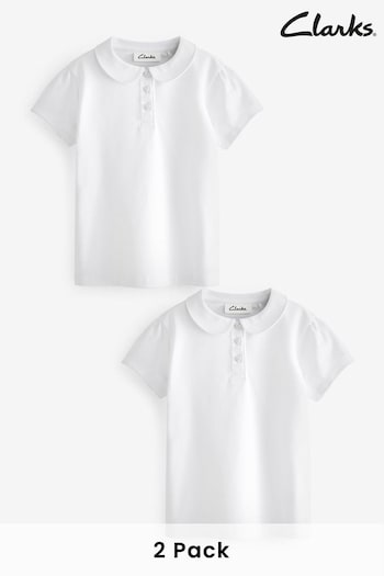 Clarks White Ground Girls School Short Sleeve Polo Shirts 2 Pack (T77653) | £12 - £14