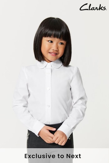 Clarks White Long Sleeve Girls School Lace Trim Shirt (T77654) | £9 - £11