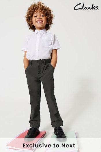 Clarks Dark Grey Boys Fastened School Captain Trousers with Stretch (T77657) | £12 - £14