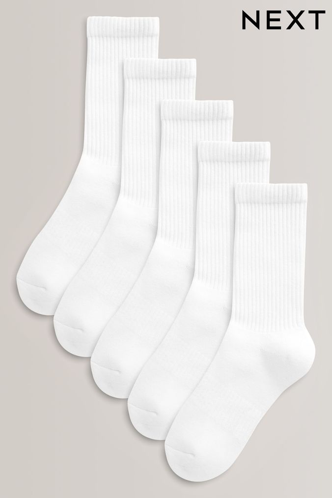 White 5 Pack Cotton Rich Cushioned Footbed Ribbed Socks (T77750) | £8.50 - £10.50