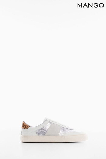 Mango Metallic Panel Sneakers White Trainers (T77865) | £60