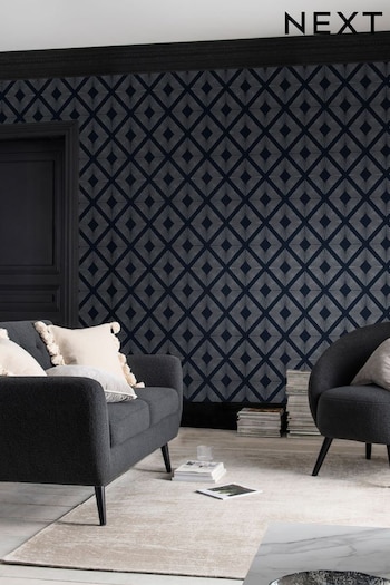 Navy Blue Atelier-lumieresShops Chic Geometric Diamond Wallpaper Wallpaper (T77921) | £36