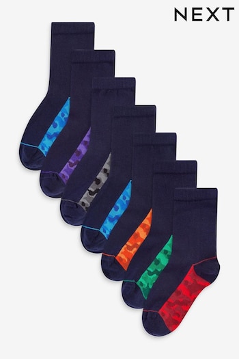 Navy Camouflage Footbed 7 Pack Cotton Rich Socks (T77931) | £8.50 - £10.50