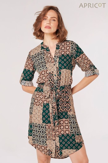 Apricot Green Retro Patchwork Shirt Dress (T77970) | £35