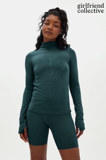 Girlfriend Collective Green Reset Long Sleeve Mock Neck Half Zip Sweat Top (T77998) | £62