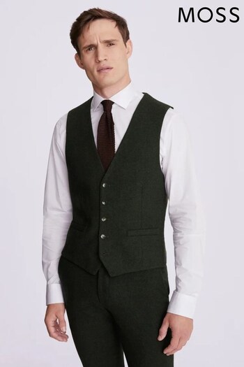 MOSS Slim Fit Khaki Green Donegal Suit Waistcoat (T78140) | £90