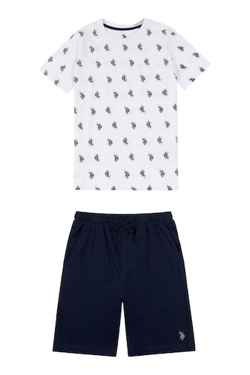 U.S. Polo Orange Assn White AOP DHM T-Shirt And Shorts Set (T78501) | £25 - £30