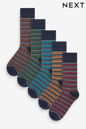 Grey/Navy Blue 5 Pack Stripe Socks (T78585) | £14