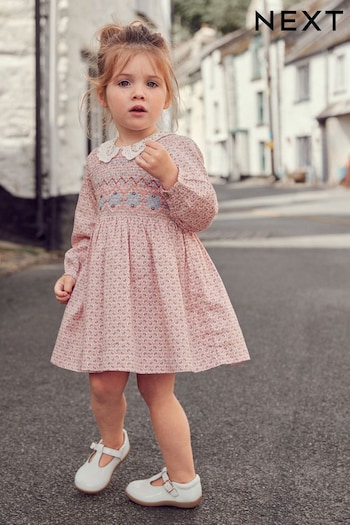 Pink Geo Printed Shirred Collar Dress (3mths-8yrs) (T78610) | £23 - £29