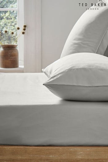 Ted Baker Silver Silky Smooth Plain Dye 250 Thread Count Cotton Fitted Sheet (T78833) | £35 - £55
