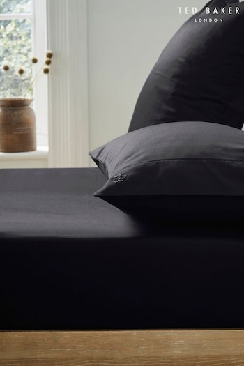 Ted Baker Black Silky Smooth Plain Dye 250 Thread Count Cotton Fitted Sheet (T78834) | £35 - £55
