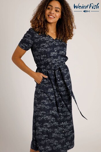 Weird Fish Blue Islanna Eco Viscose Printed Midi Dress (T79141) | £58