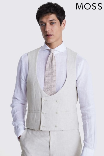 MOSS Grey Slim Fit Stone Puppytooth Linen Waistcoat (T79948) | £80