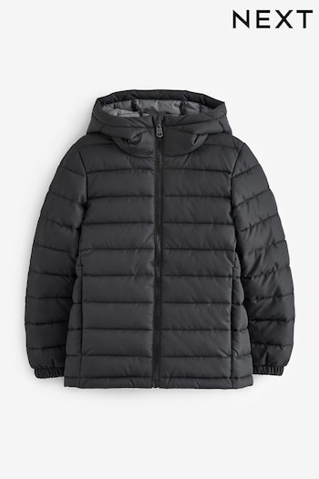 Black Quilted Midweight Hooded Jacket Smokdetail (3-17yrs) (T80720) | £20 - £30