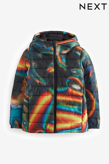 Black Print Quilted Midweight Hooded Jacket (3-17yrs) (T81265) | £24 - £34