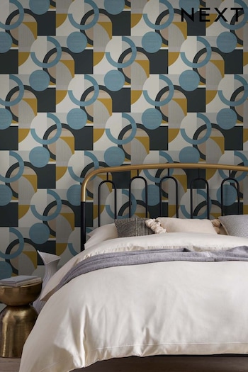 Blue Retro Shapes Geo Wallpaper Paste The Wall (T82301) | £34