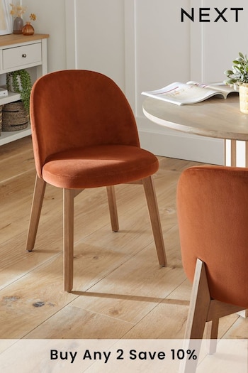 Set of 2 Soft Velvet Rust Walnut Leg Preston Walnut Effect Leg Dining Chairs (T82334) | £240