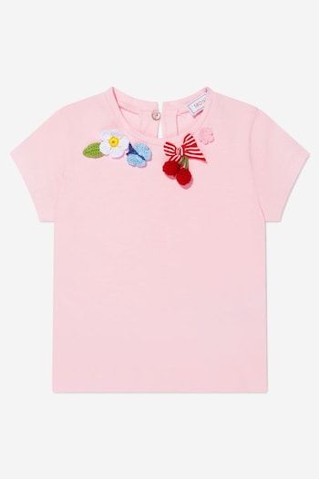 Baby Girls Cotton Jersey Appliqué T-Shirt in Pink (T82391) | £34