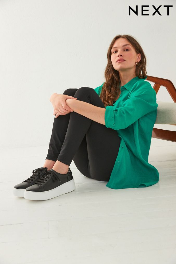 Black Lace Up Signature Forever Comfort® Leather Chunky Wedge Platform Trainers (T82428) | £52