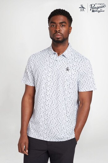 Original Penguin Golf Have A Beer Print White Polo Shirt (T82452) | £50