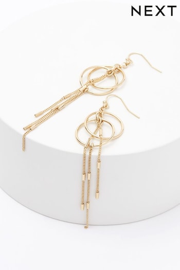Gold Tone Circle Chain Drop Earrings (T82514) | £8.50