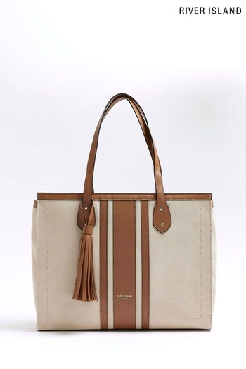 River Island Cream Panelled Leather Shopper Bag (T82534) | £50