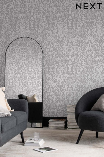 Grey Majestic Damask Wallpaper Paste The Wall (T82775) | £36