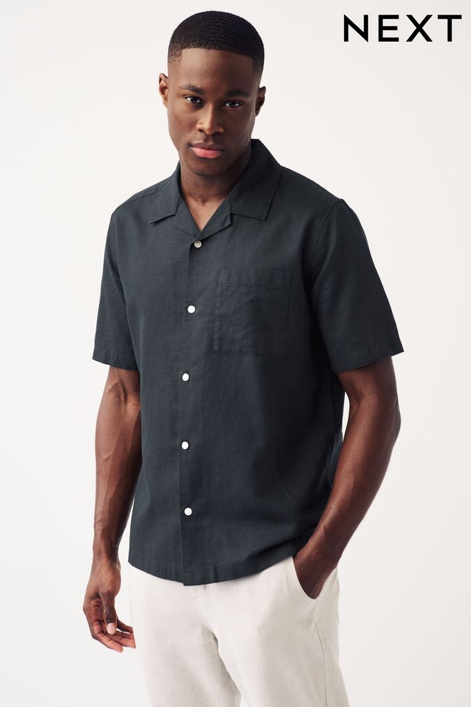 Mens Black Short Sleeve Shirts Printed Plain Black Shirts Next