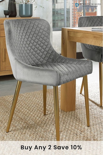 Bentley Designs Grey Set of 2 Cezanne Velvet Fabric Chairs with Gold Plated Legs (T84440) | £240