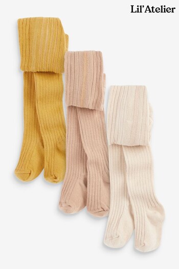 Lil Atelier Baby Unisex Multicolour Ribbed Tights 3 Pack (T84699) | £11.50