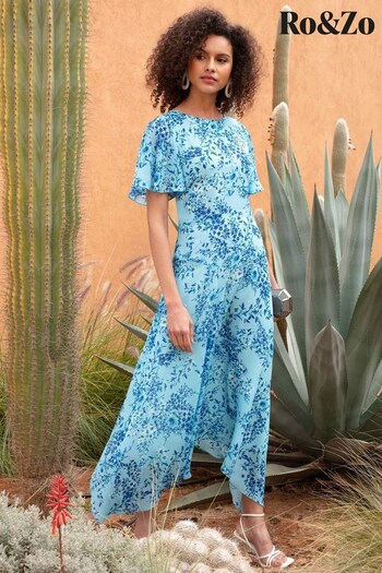Ro&Zo Blue Floral Hanky Hem Dress (T85259) | £139