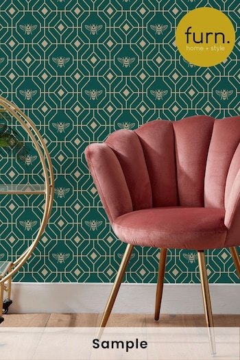 Furn Emerald Green Bee Deco Geometric Foiled Wallpaper (T85328) | £19