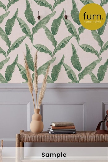 Furn Green/Blush Plantain Botanical Wallpaper (T85333) | £19