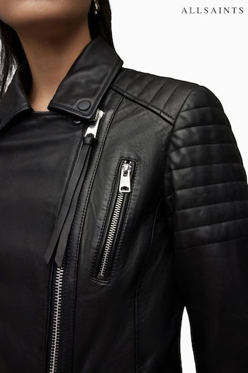 AllSaints Black Leoni Leather Biker Jacket (T85360) | £399