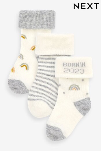 White Born In 2023 Baby Socks 3 Pack (0-12mths) (T85873) | £5