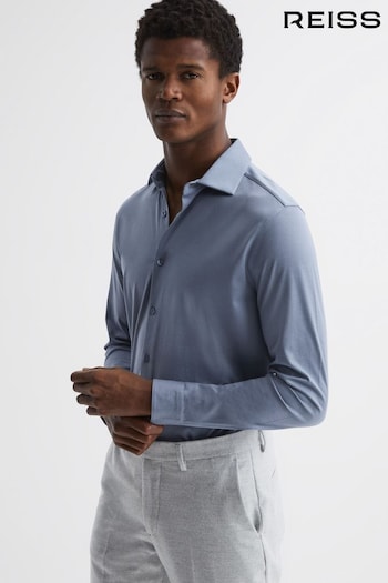 Reiss Airforce Blue King Mercerised Cotton Button-Through Shirt (T86015) | £78