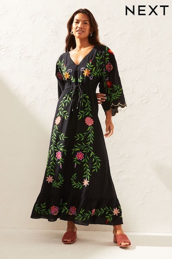 Black Floral Embroidered Summer Dress (T86686) | £120