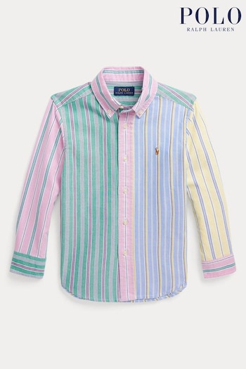 Polo Ralph Lauren Boys Pink Multi Stripe Fun Logo Shirt (T87005) | £89 - £99