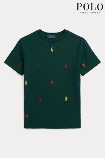Polo Ralph Lauren Boys Green All Over Multi Logo Mesh T-Shirt (T87136) | £59 - £65