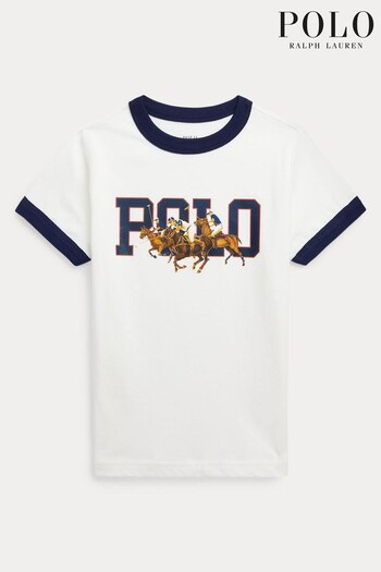 Polo Multi Ralph Lauren Boys Polo Multi Player Ringer White T-Shirt (T87634) | £49 - £55