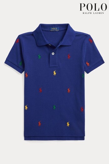 Polo Ralph Lauren Boys Blue All Over Multi Logo Polo Shirt (T87753) | £89 - £99