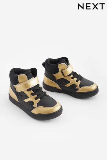 Black/Gold Elastic Lace Touch Fastening High Top Trainers (T87829) | £24 - £29