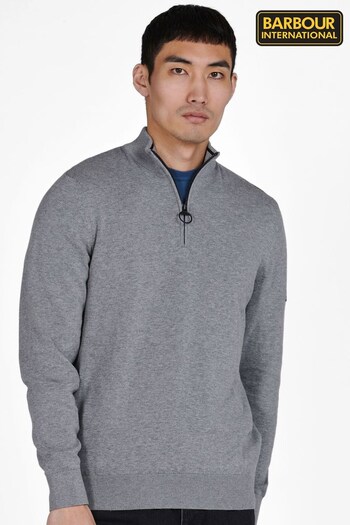 Barbour® International Grey Cotton Half Zip Knit Sweater (T88009) | £80