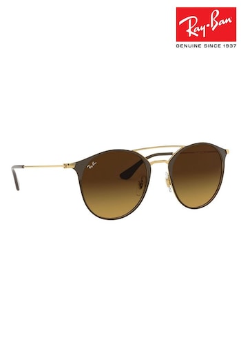 Ray-Ban Large RB3546 Round Double Bridge Brown Sunglasses (T88022) | £173