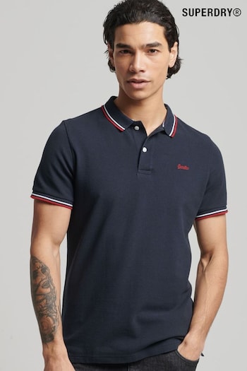 Superdry Blue Cotton Vintage Tipped Short Sleeve Polo Shirt (T88185) | £40