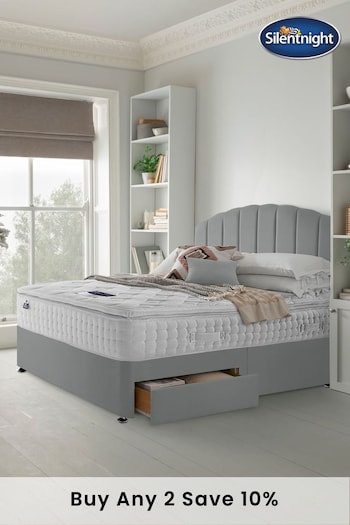 Silentnight Grey Mirapocket 2800 Memory Pillow Top Mattress and 2 Drawer Velvet Divan Base Bed Set (T88371) | £1,050 - £1,315